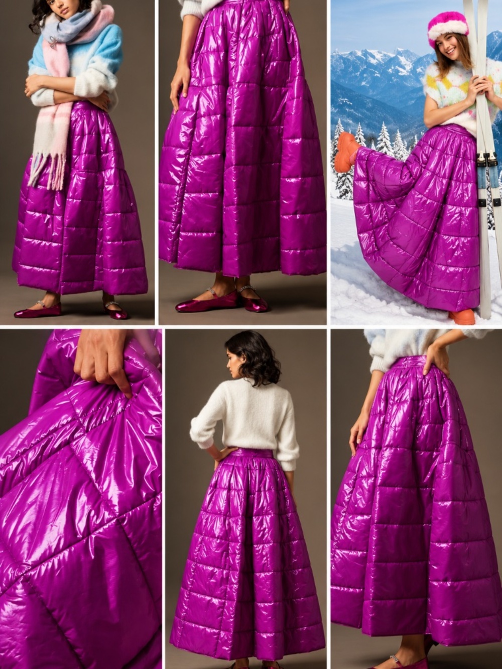 NEW Anthropologie Mauve Ski Puffer Maxi Skirt 6 insulated violet quilted winter